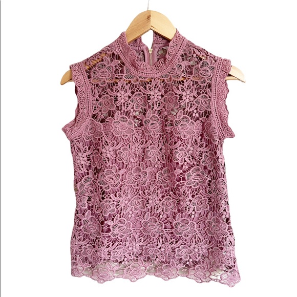 NEW Nanette Lepore Pink Eyelet Lace Crochet Top Size XS - Picture 1 of 11